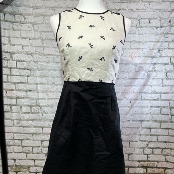 LOFT Black White A-line Dress 2 - Picture 3 of 12